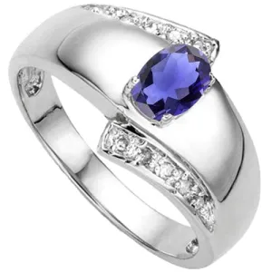 0.41 CT IOLITE & DIAMOND 925 STERLING SILVER RING