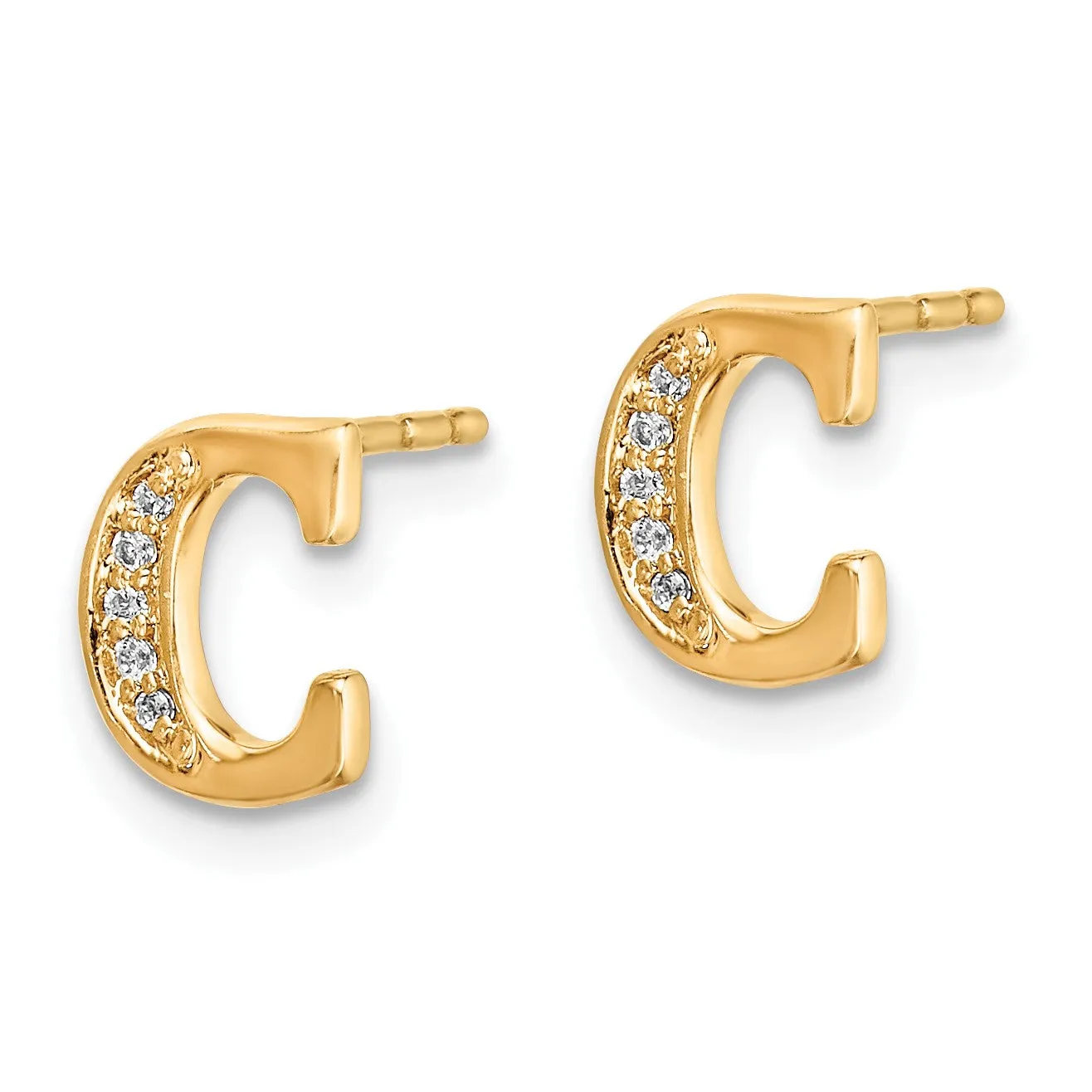 1/25 CTW Diamond Stud Initial Earrings in 14KT Yellow Gold; Initial C