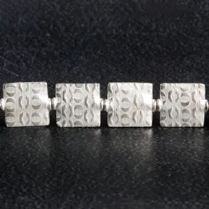 12mm Silver Plated Copper Crescent Embossed Square Beads