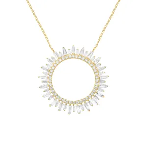 14K GOLD DIAMOND BAGUETTE SUNBURST NECKLACE