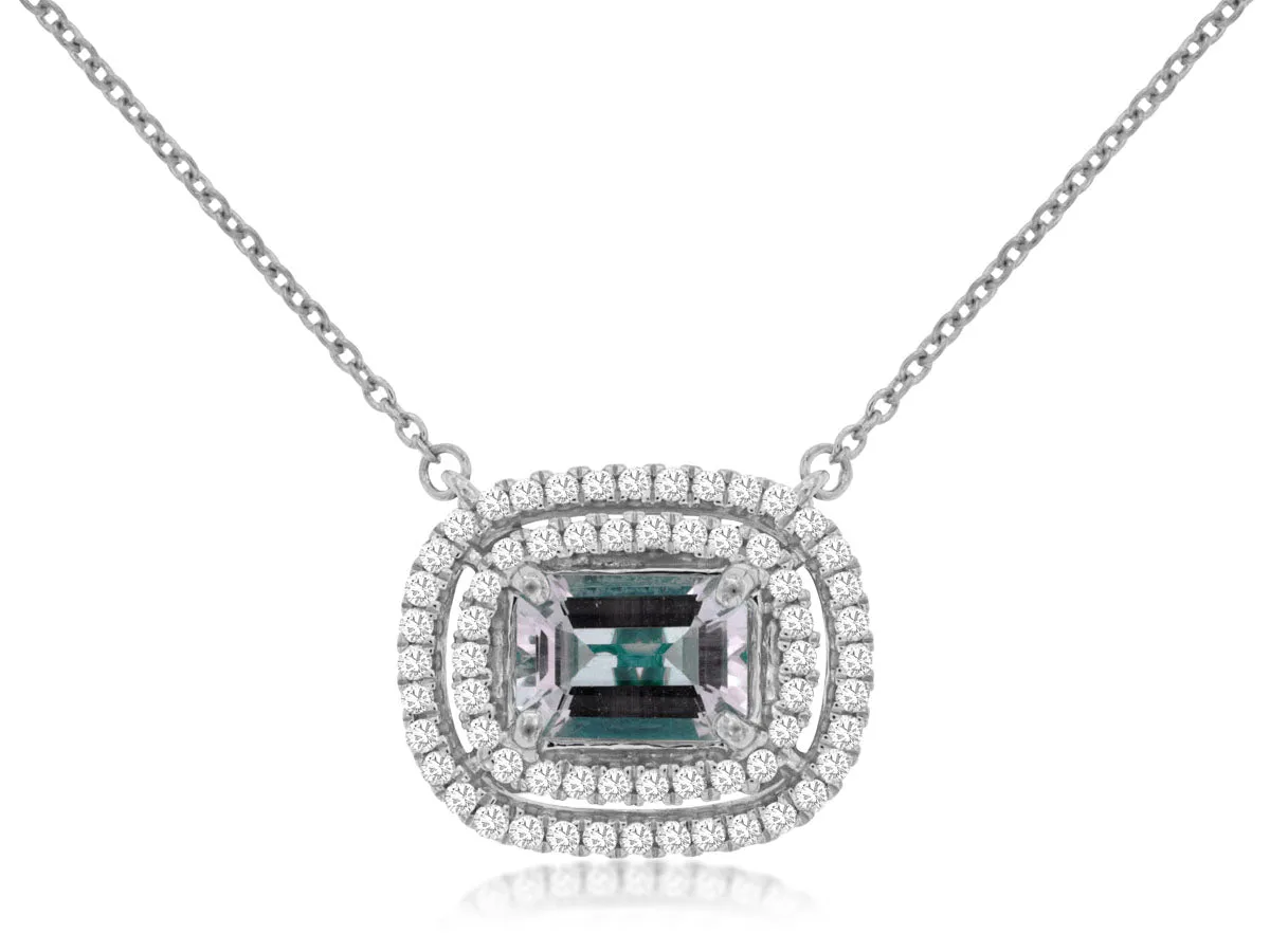 14K White Gold East to West Aquamarine and Diamond Necklace