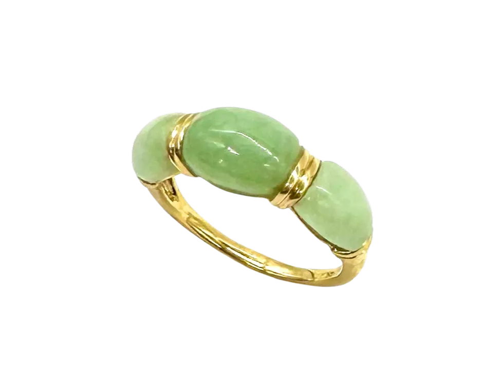 14k Yellow Gold Ring with Oval Jade Stones