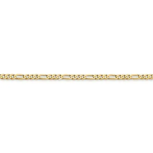 14KT Gold 2.25MM Flat Figaro Chain Necklace - 4 Lengths