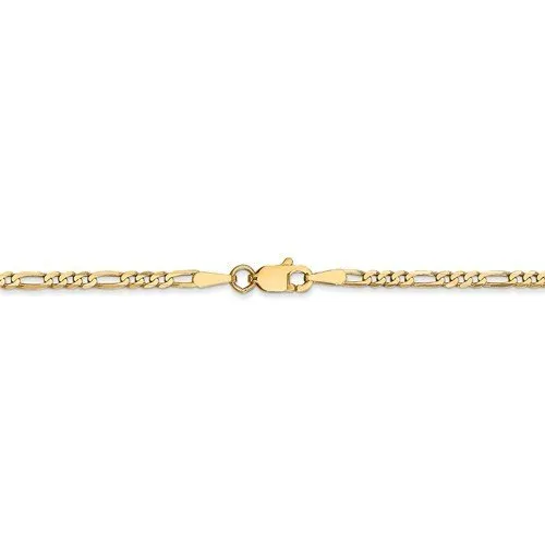 14KT Gold 2.25MM Flat Figaro Chain Necklace - 4 Lengths