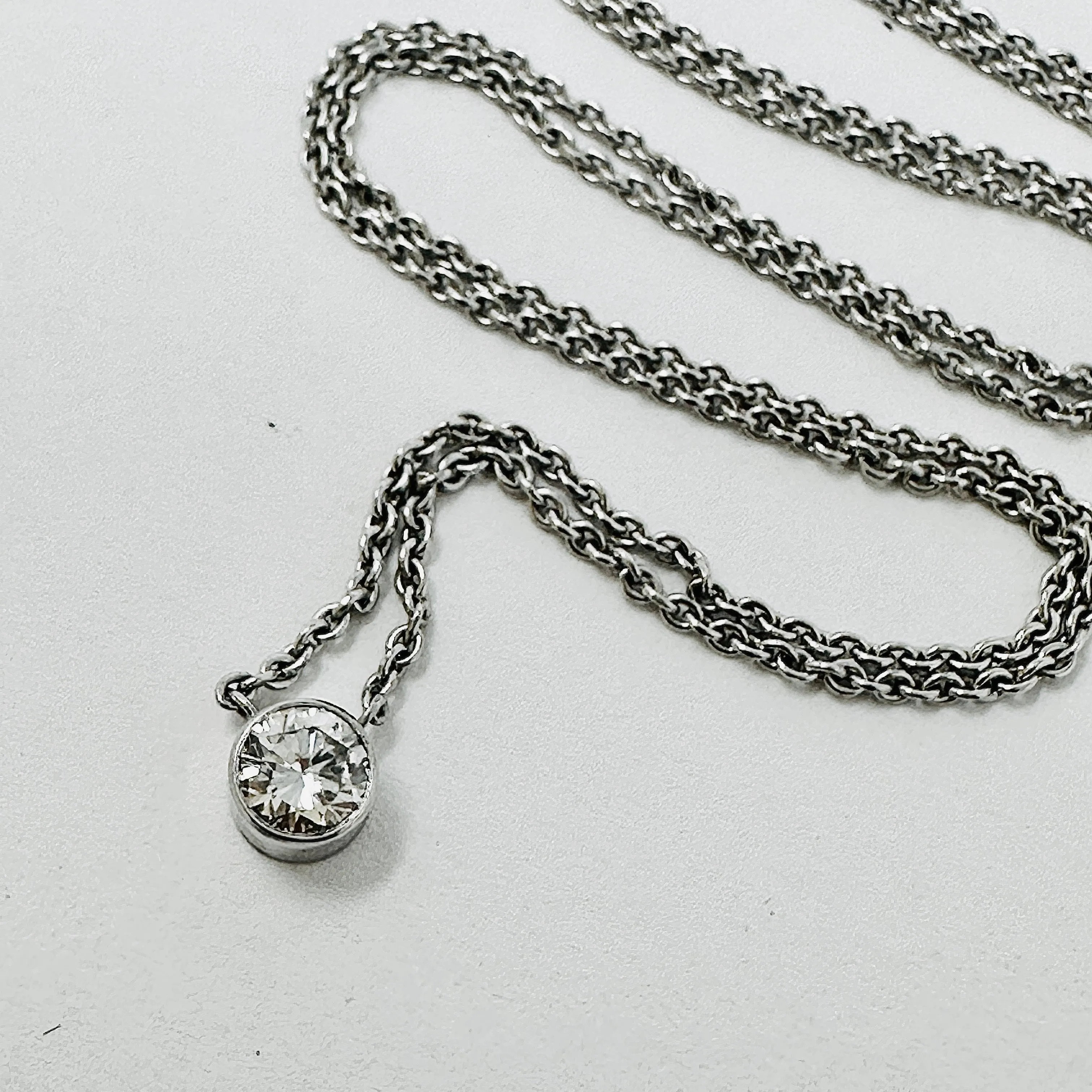 18K White Gold Necklace with 0.20ct Bezel Set Diamond Pendant