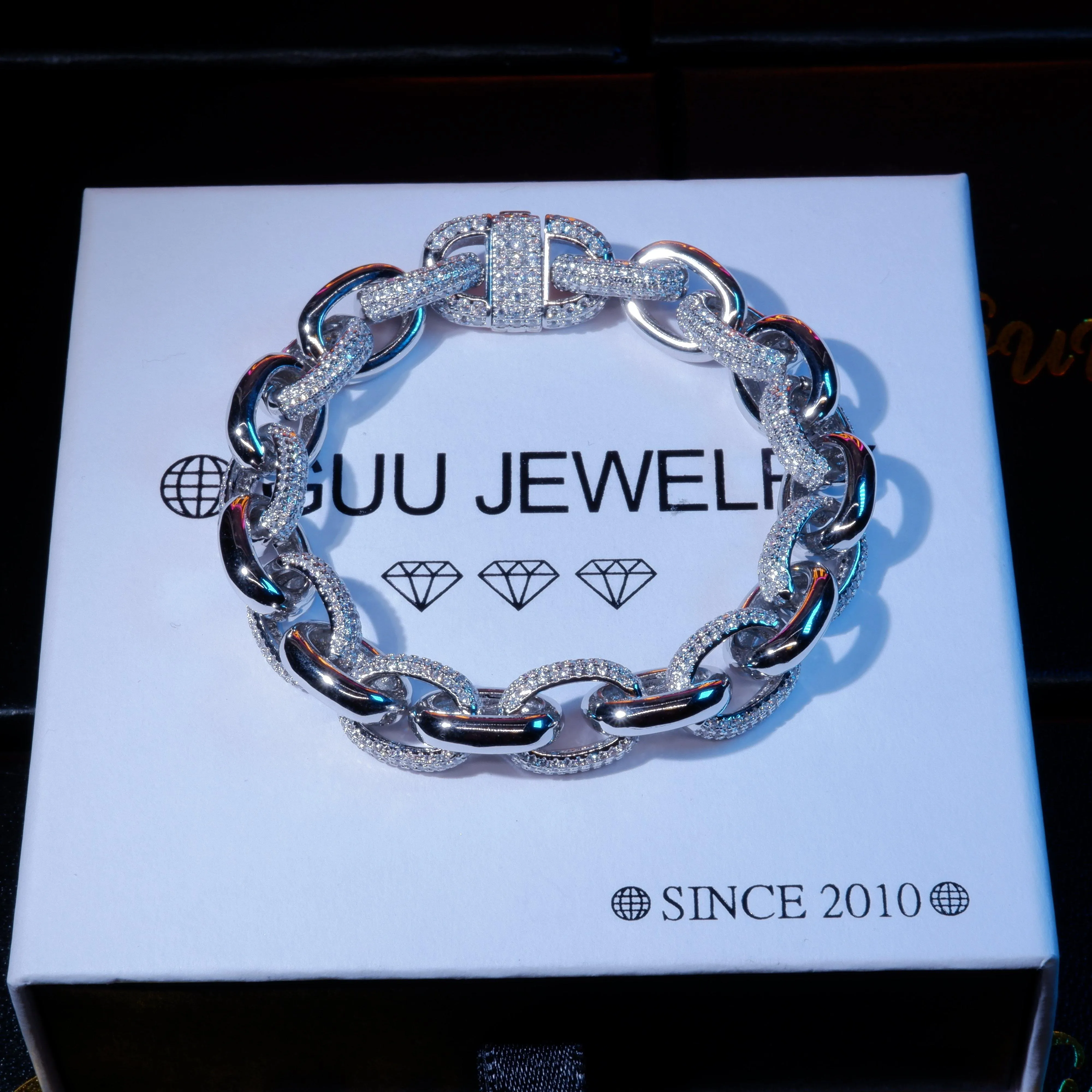 18K WhiteGold-Plated Rope Link Bracelet(half Iced)