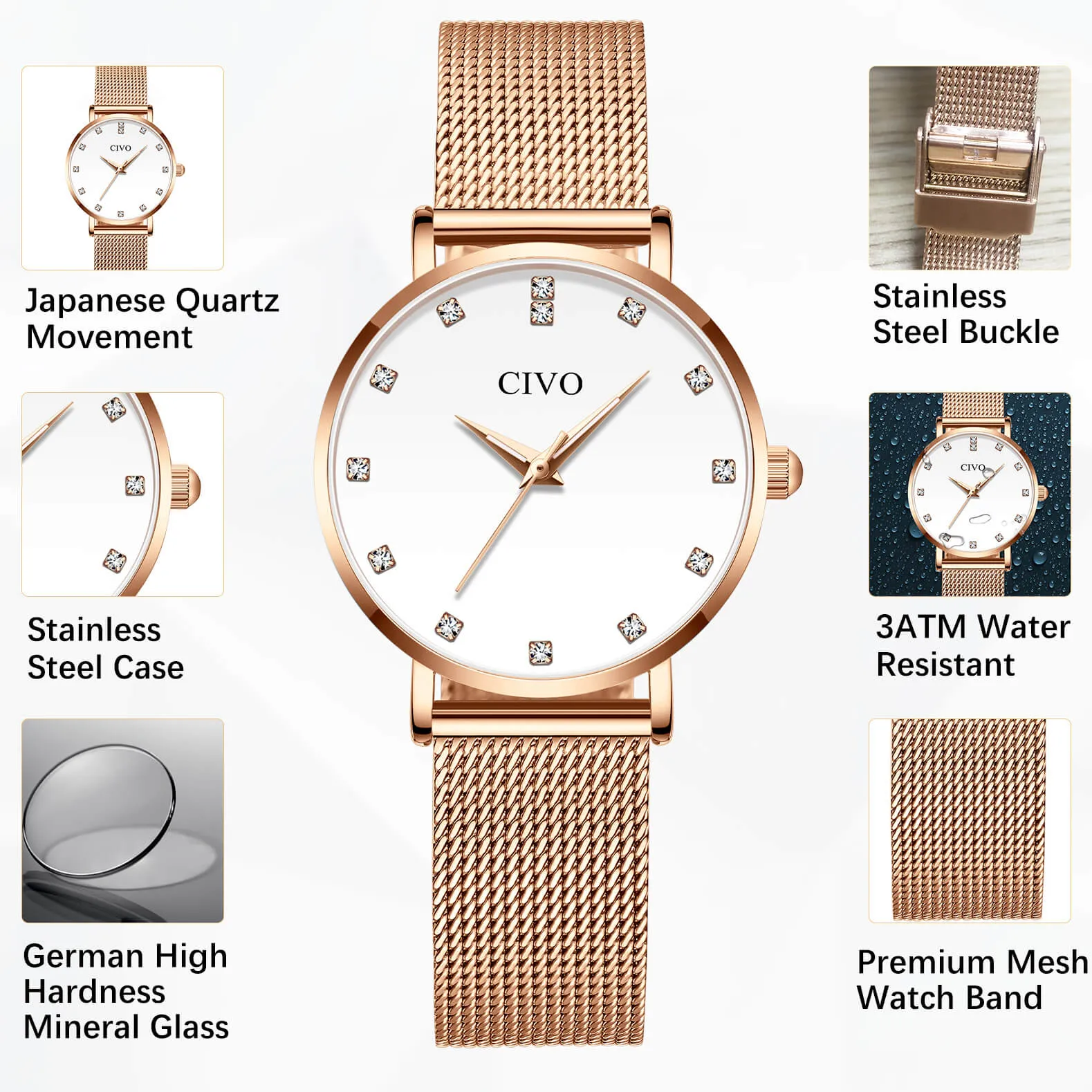 8055C | Quartz Women Watch | Mesh Band