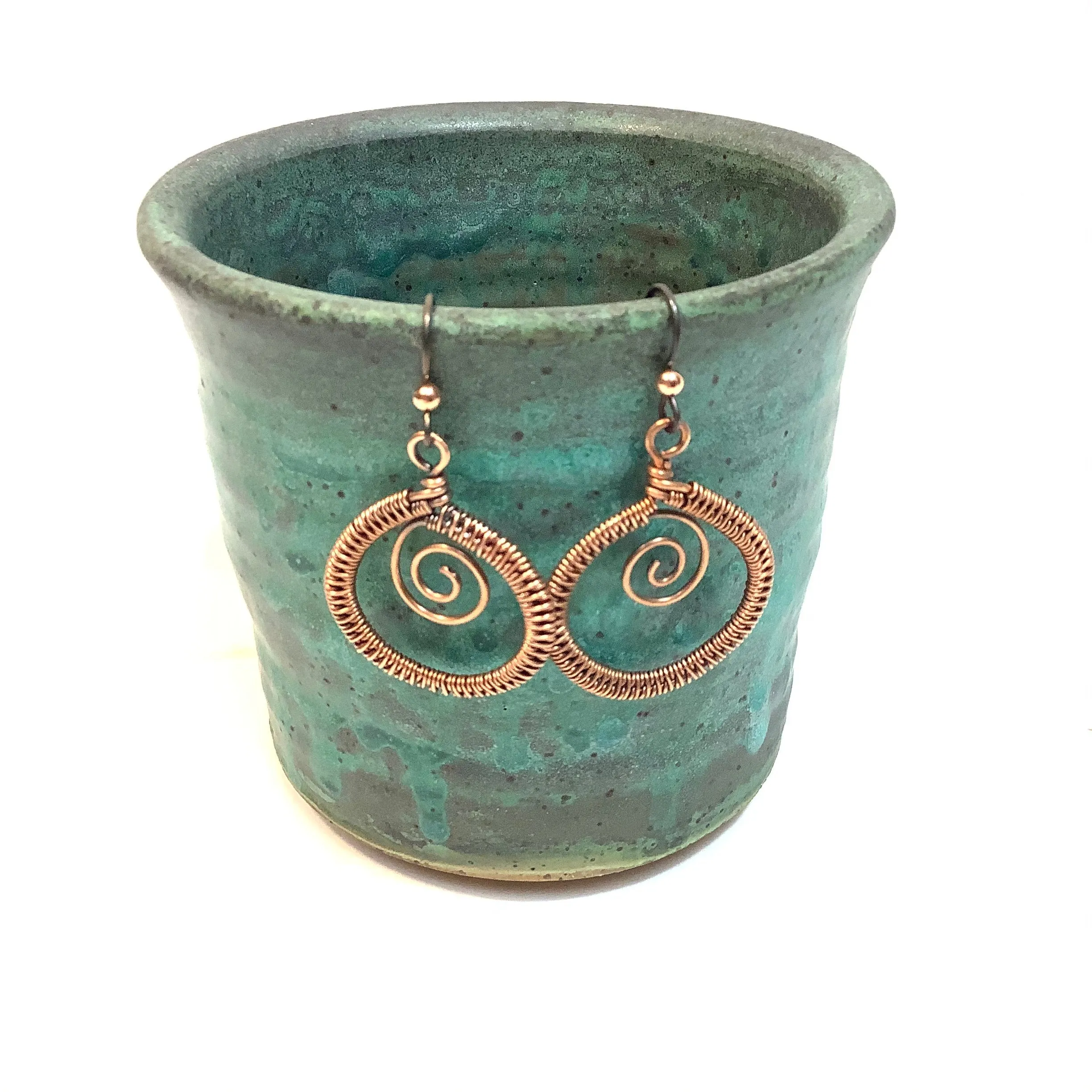 Abstract Circle Copper Earrings Coiled