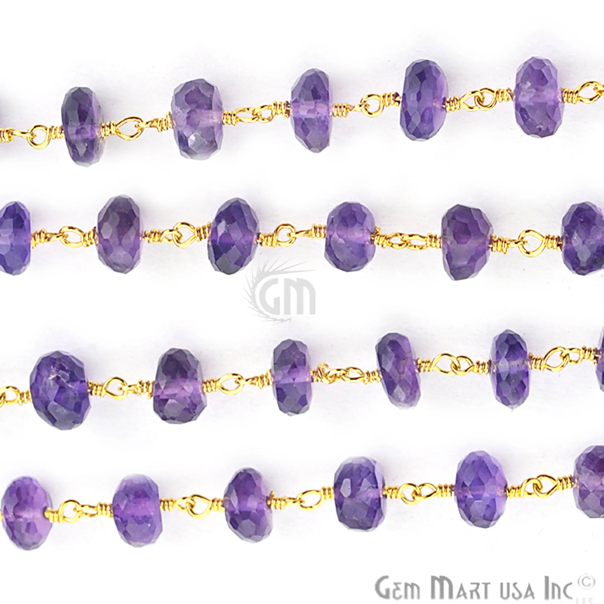 Amethyst Beads Gold Plated Wire Wrapped Rosary Chain