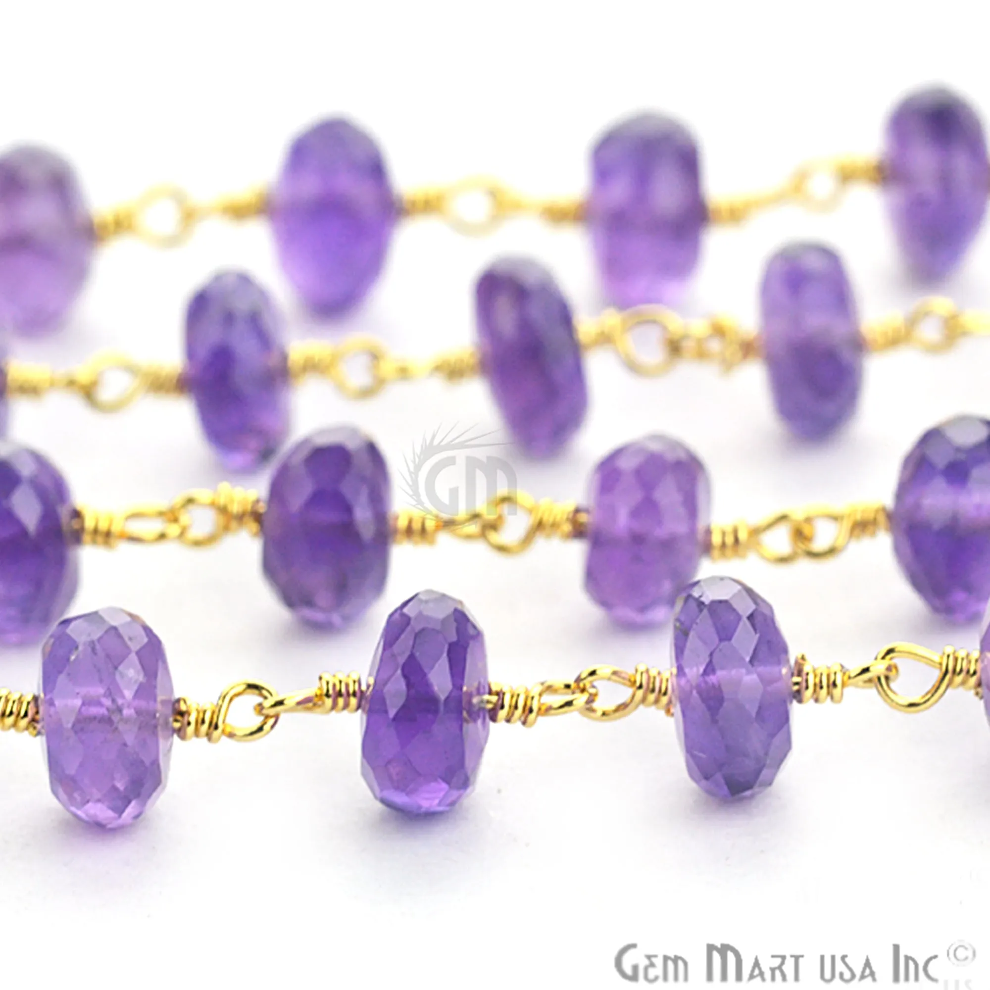 Amethyst Beads Gold Plated Wire Wrapped Rosary Chain