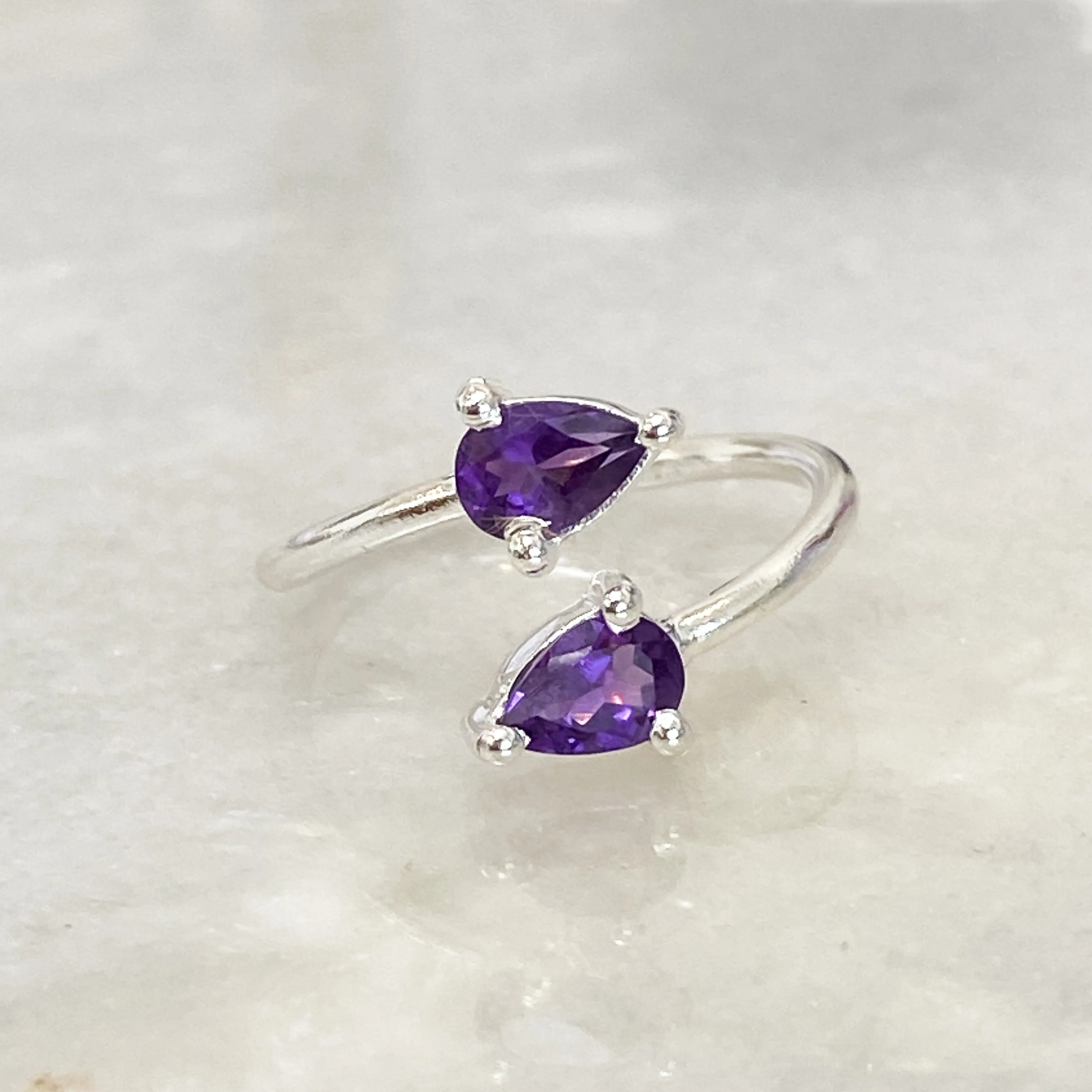 Amethyst Crystal Teardrop Ring (Sterling Silver)