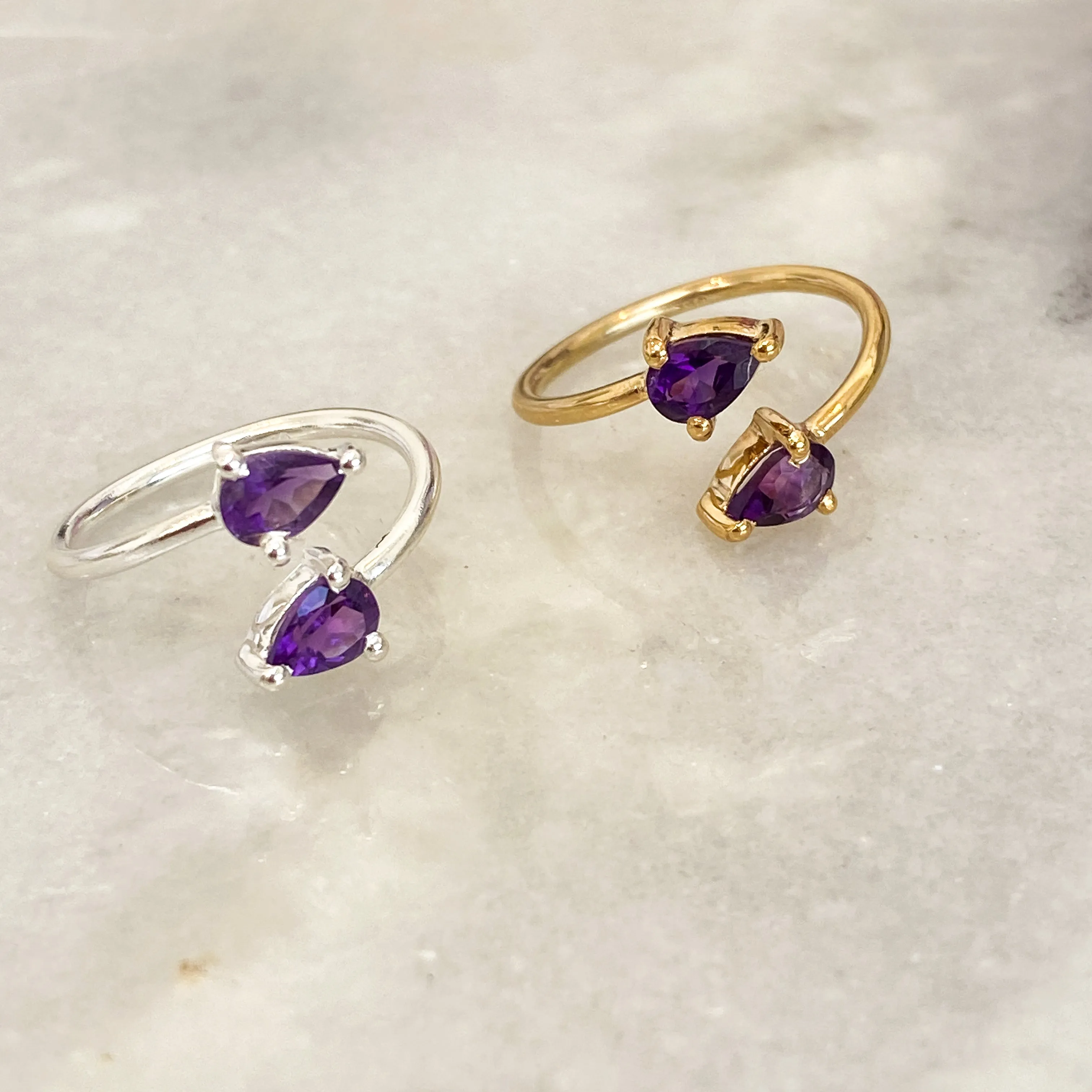 Amethyst Crystal Teardrop Ring (Sterling Silver)