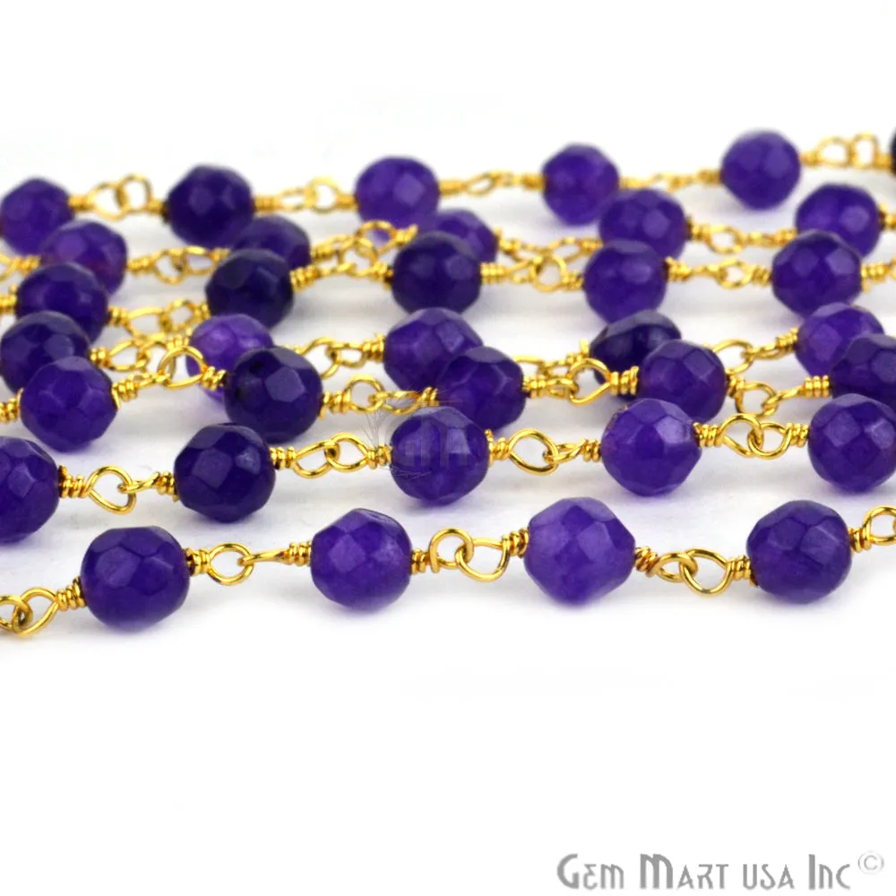 Amethyst Jade Beads Gold Plated Wire Wrapped Rosary Chain