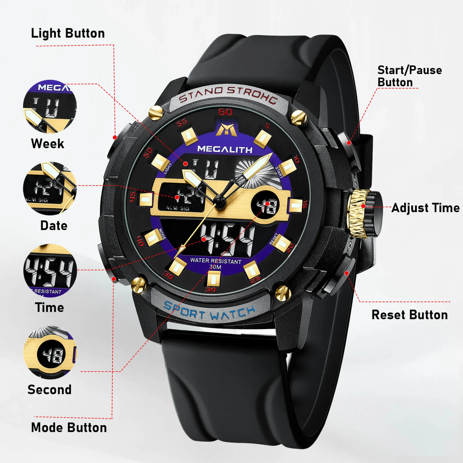 Analog Digital Watch | Rubber Band | 8266M