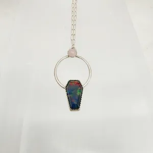 Aurora Opal Coffin and Rose Quartz Gemstone necklace in Sterling Silver