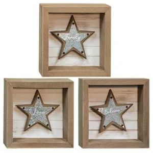 *Believe Family Love Star Box Sign 3 Asstd. (Pack of 2)