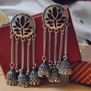 Bhavi Jewels Silver Plated Oxidised Jhumki Earrings