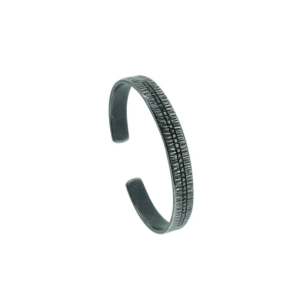 Black Rhodium Sterling Silver Men's Cuff with Black Diamonds