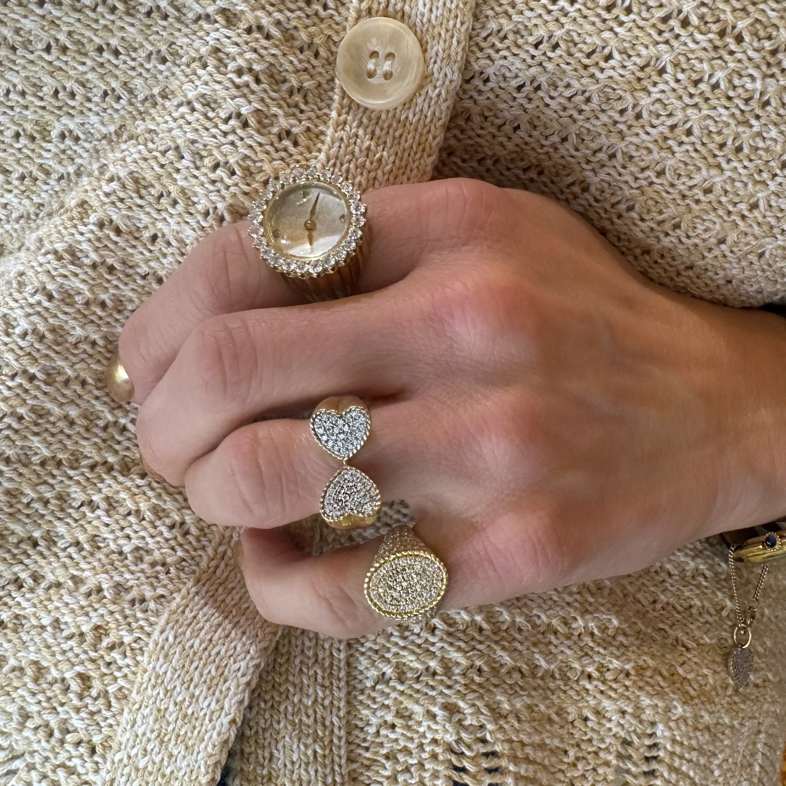 Bright Full Pave Diamond Oval Signet Ring