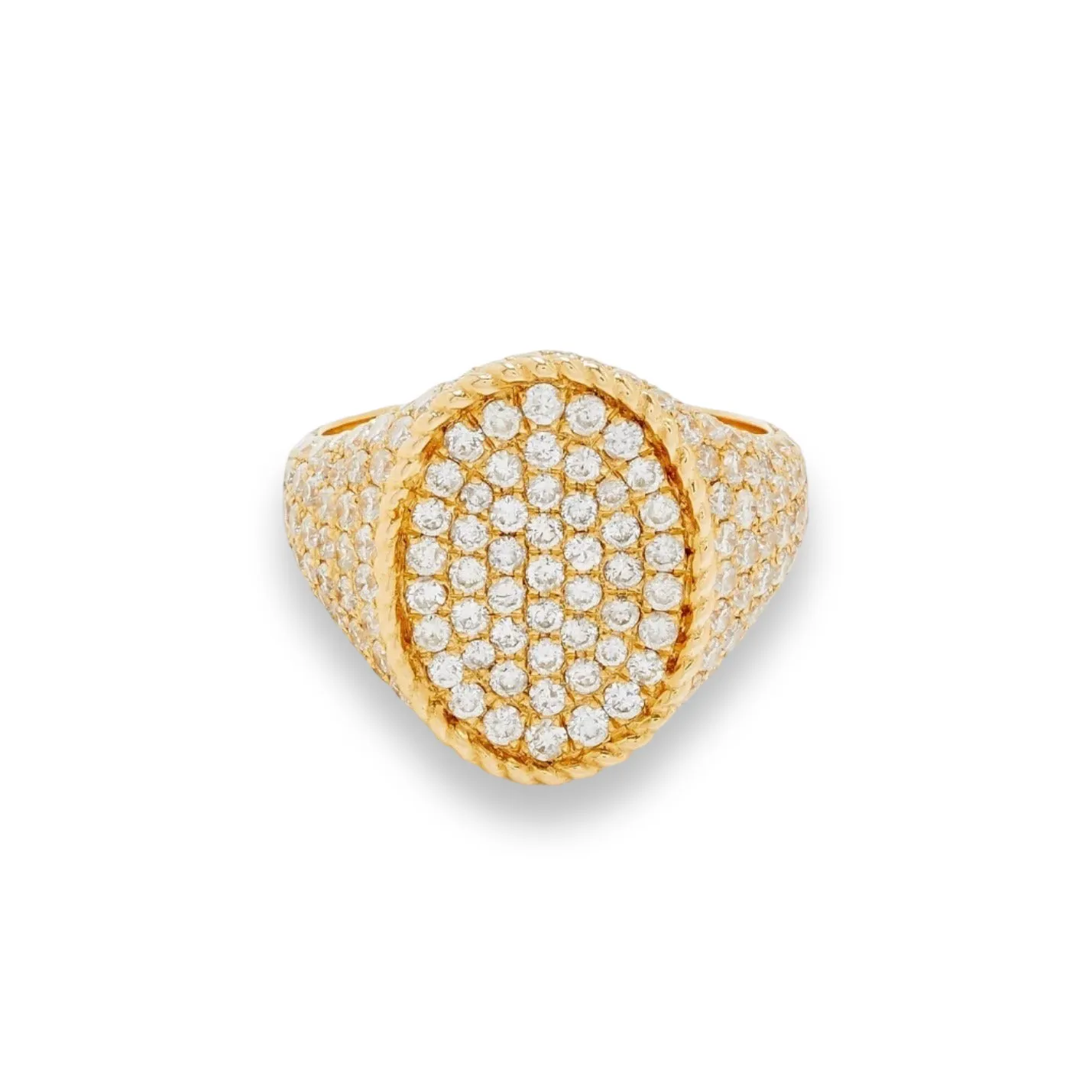 Bright Full Pave Diamond Oval Signet Ring