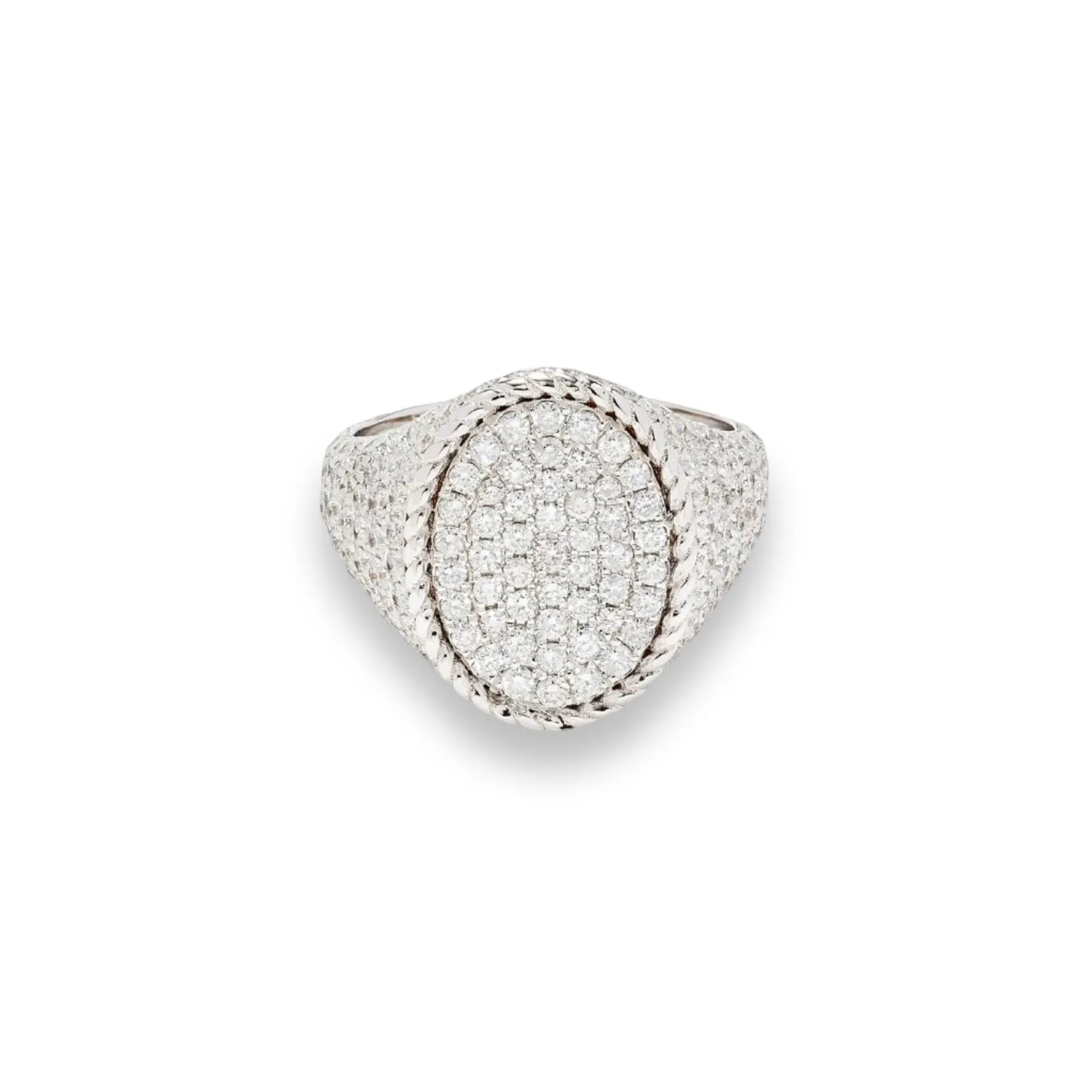 Bright Full Pave Diamond Oval Signet Ring