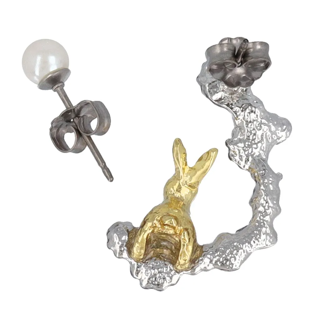 Bunny and Flower Mismatched Earrings