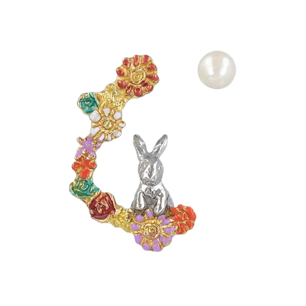 Bunny and Flower Mismatched Earrings