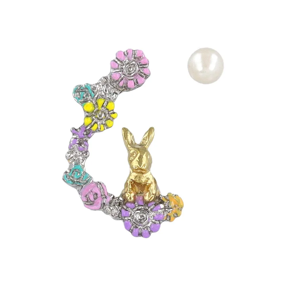 Bunny and Flower Mismatched Earrings