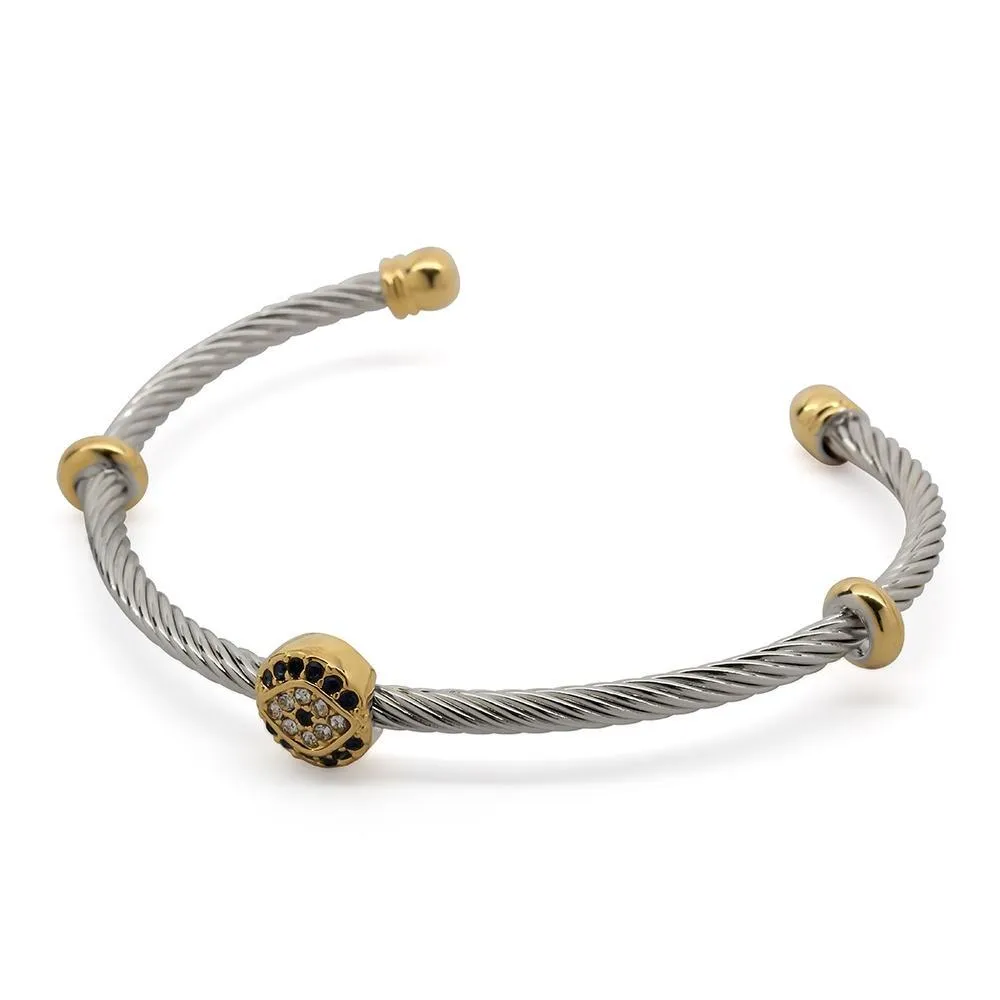 Cable Bracelet Evil Eye Pave