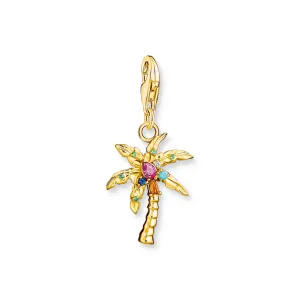 Charm Pendant Palm Tree Gold Multicoloured Stone