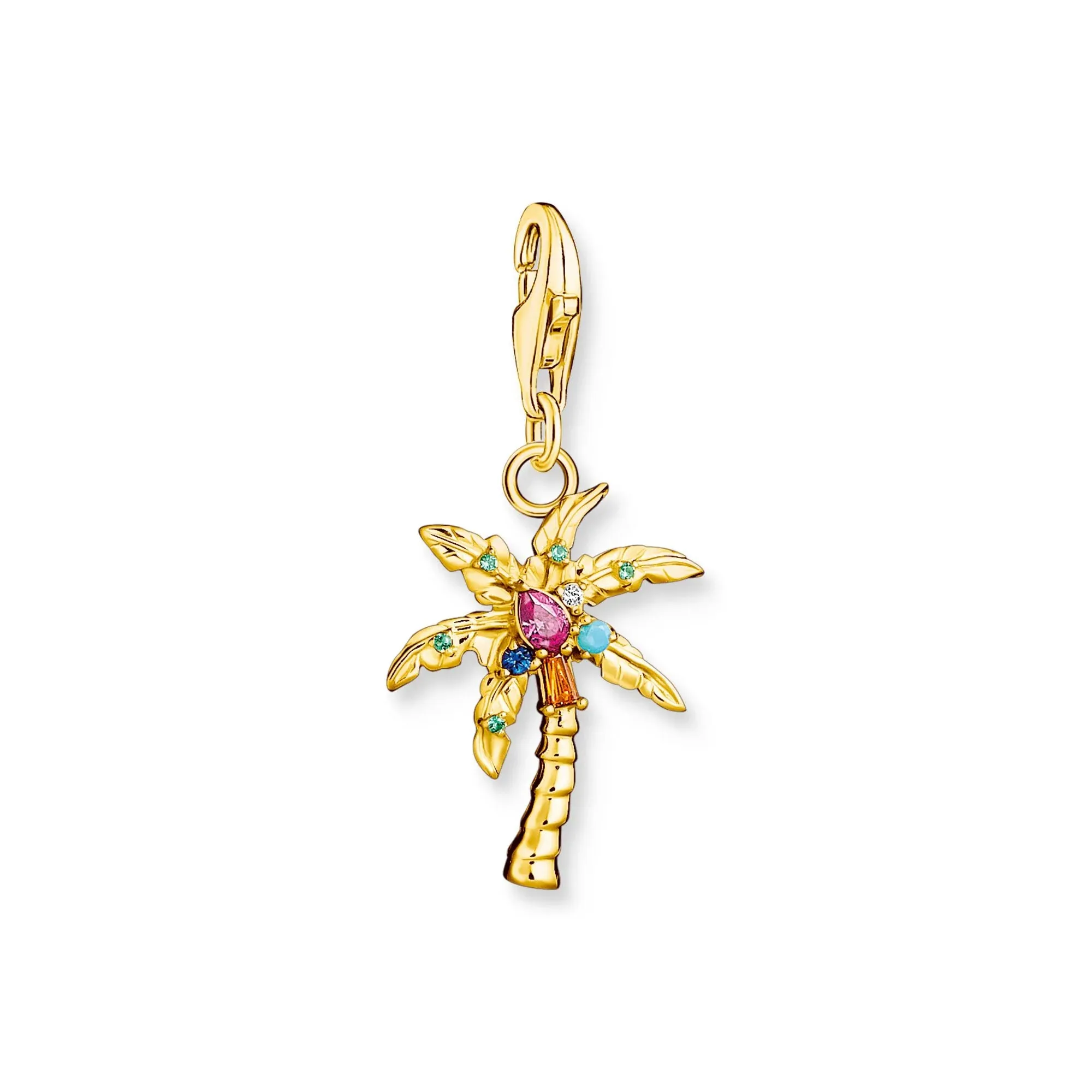 Charm Pendant Palm Tree Gold Multicoloured Stone