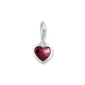 Charm Pendant with red stone in heart-shape