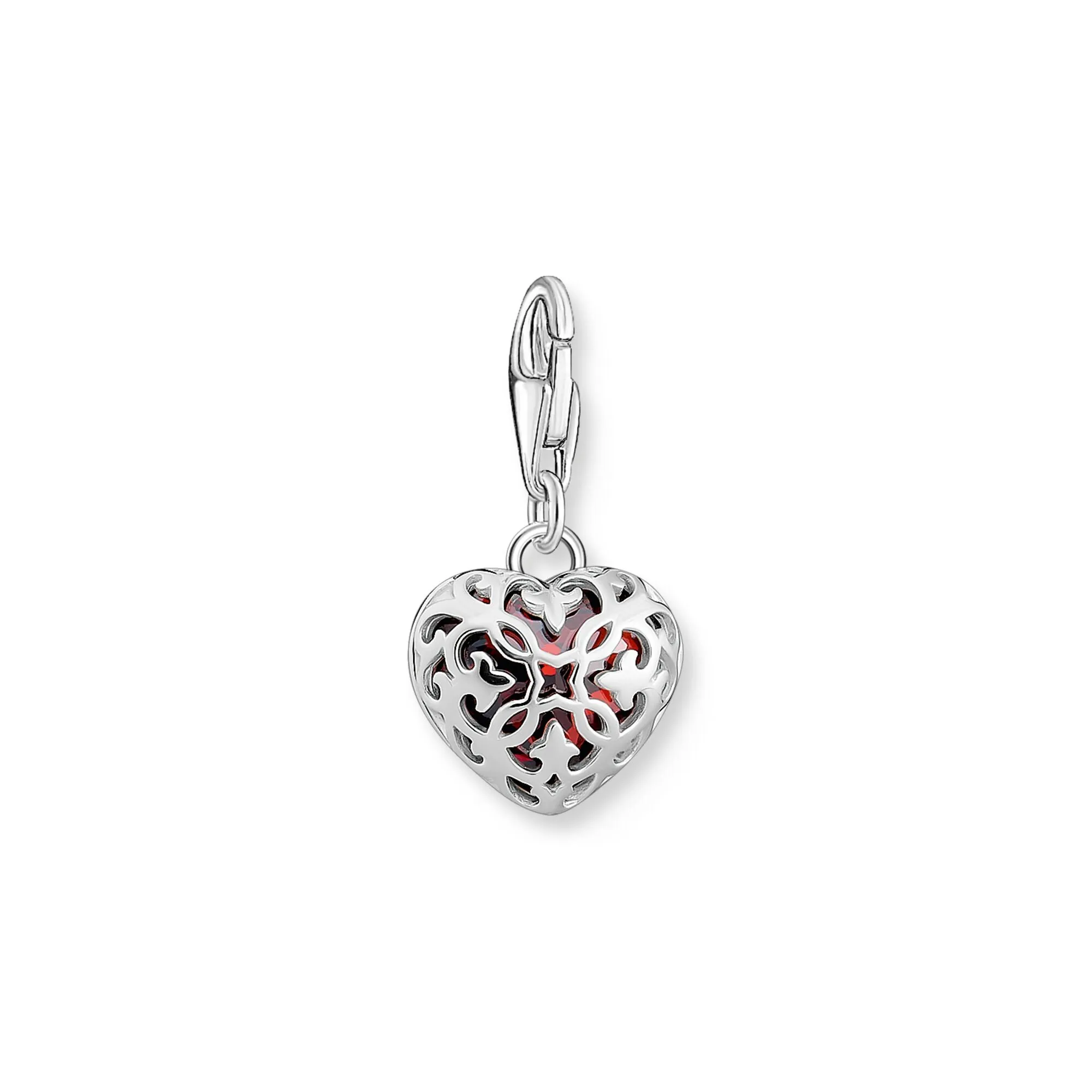 Charm Pendant with red stone in heart-shape