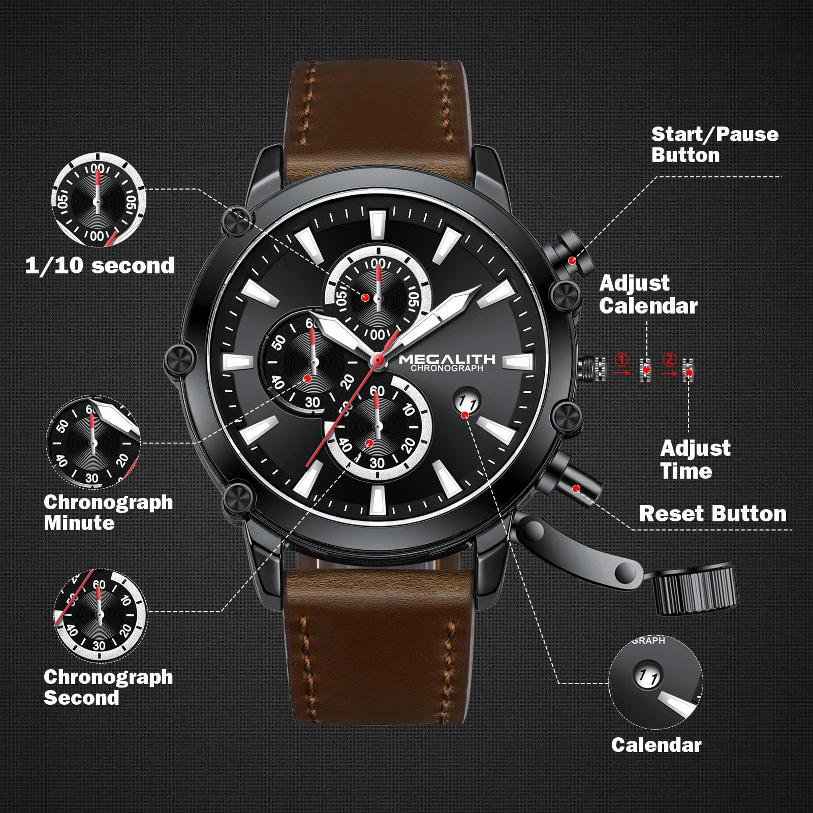 Chronograph Watch | Leather Band | 8262M