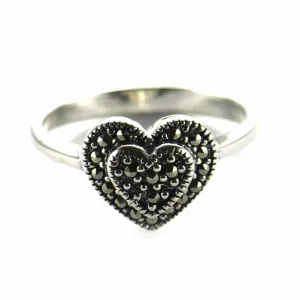 Circle & square pattern silver ring with marcasite