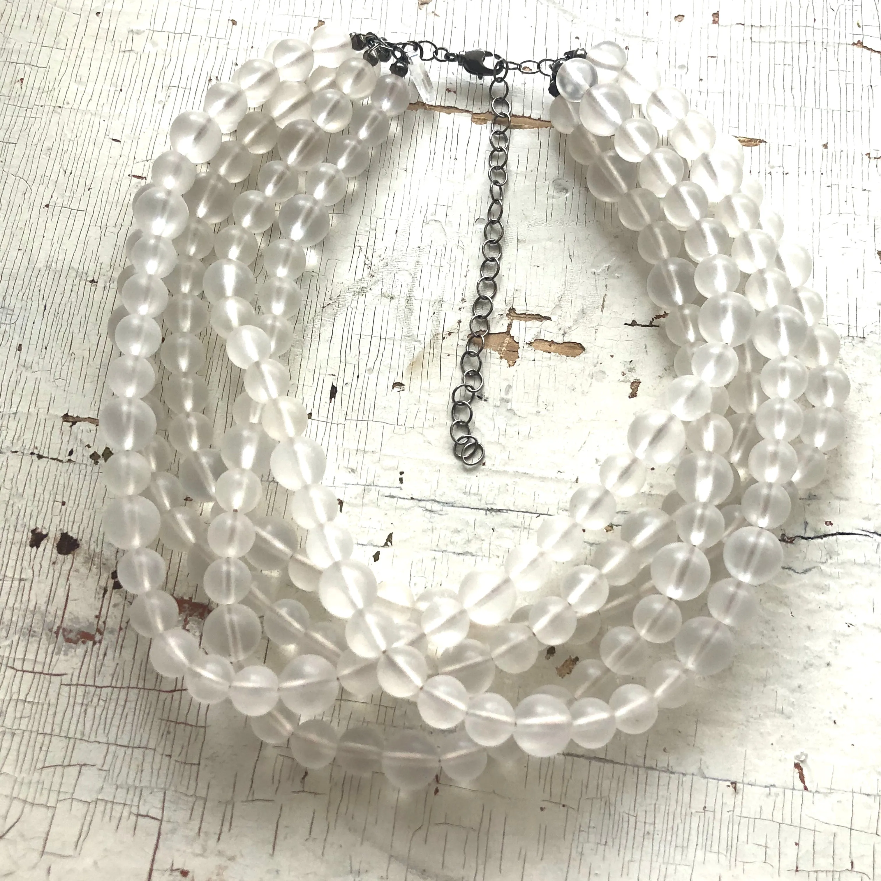 Clear Frosted Lucite Sylvie Beaded Statement Necklace