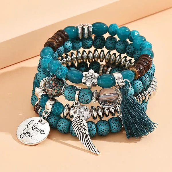 Contrasting Color Beaded Tassel Wings Set Of 4 Bracelets 15953944C