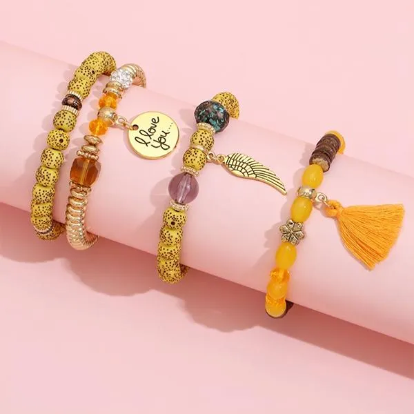 Contrasting Color Beaded Tassel Wings Set Of 4 Bracelets 15953944C