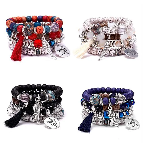 Contrasting Color Beaded Tassel Wings Set Of 4 Bracelets 15953944C