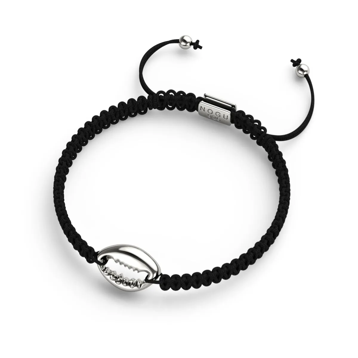 Cowrie Shell Black Macrame Bracelet | .925 Sterling Silver