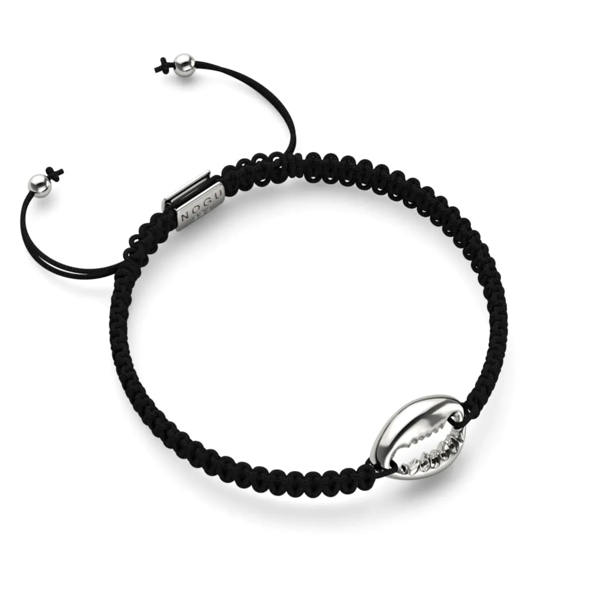 Cowrie Shell Black Macrame Bracelet | .925 Sterling Silver