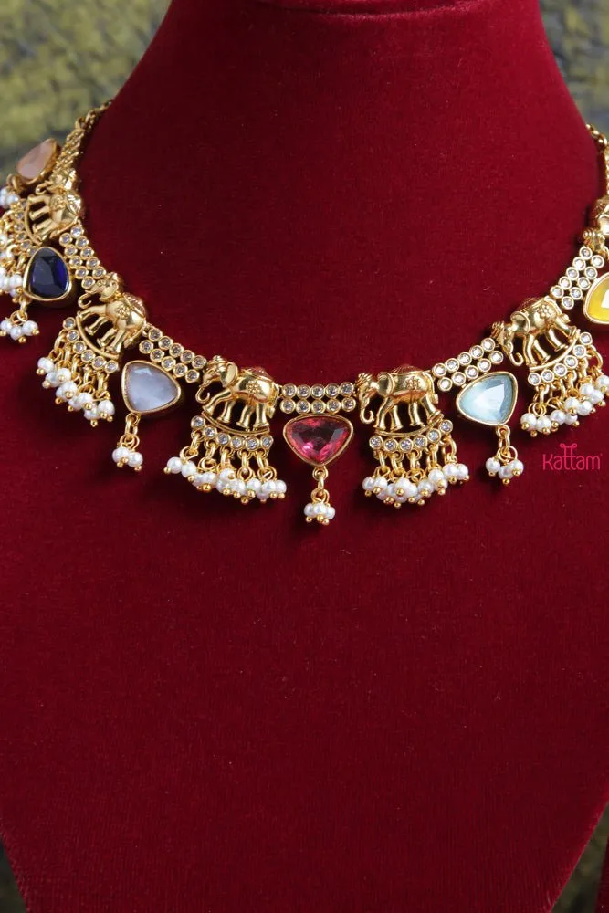 Elephant Navarathna Stone Choker