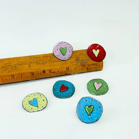 Enamel heart brooch - lime / blue