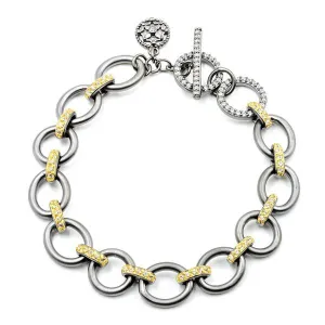 Freida Rothman sterling silver cz gold and black rhodium Plated open link bracelet