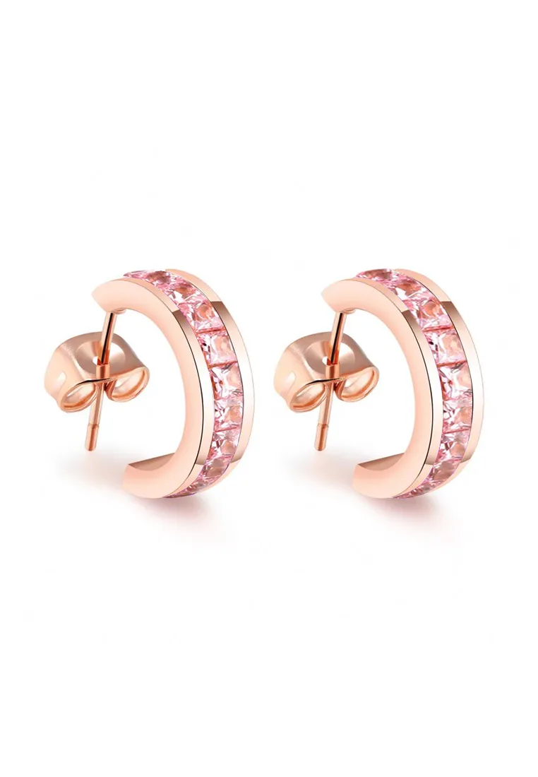 Georgia Zirconia C Hoop in Rose Gold Stud Earrings