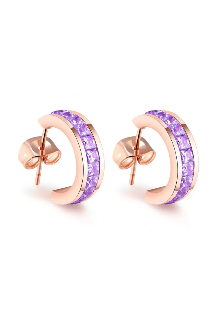 Georgia Zirconia C Hoop in Rose Gold Stud Earrings