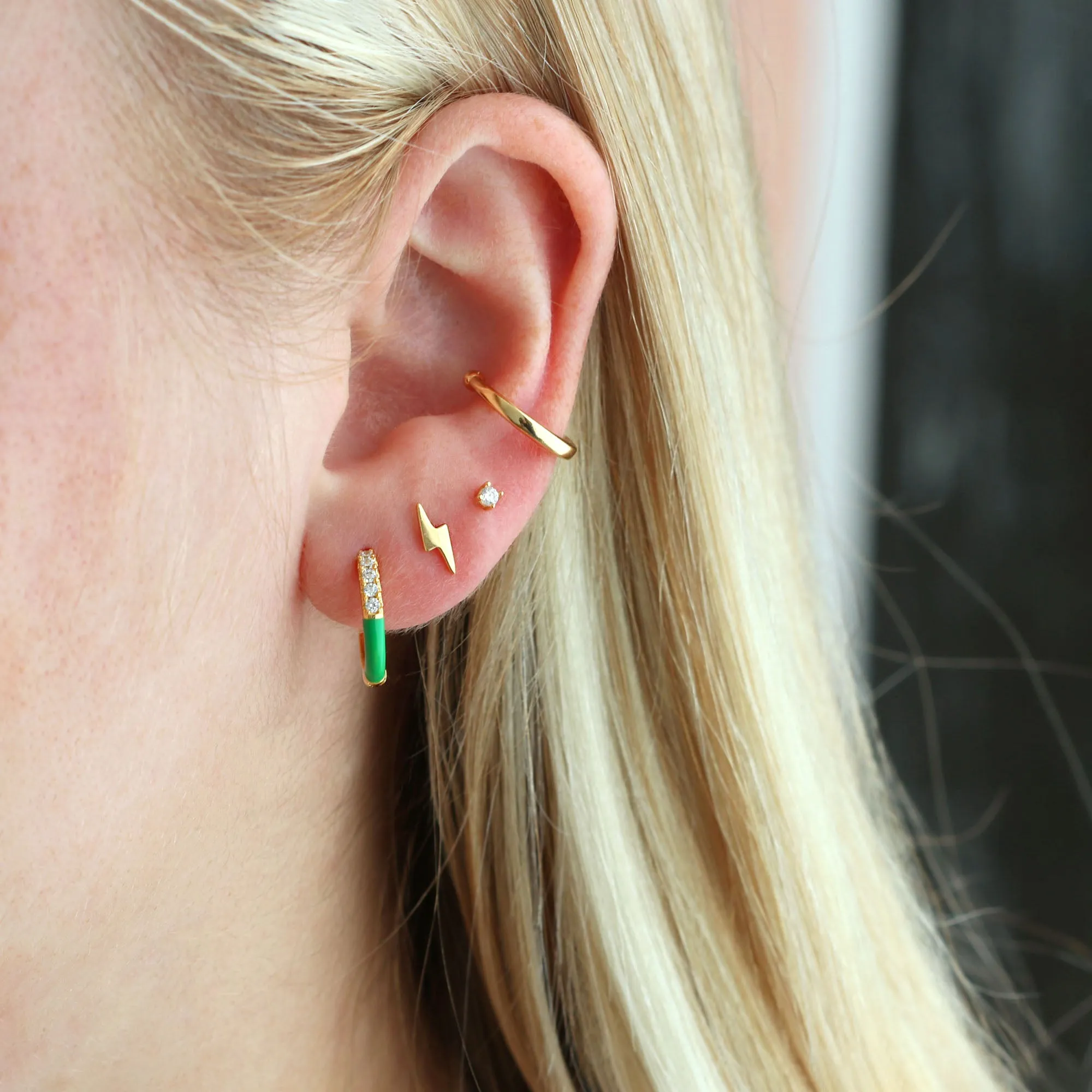 Gilded Enamel Crystal Huggie Hoop Earrings