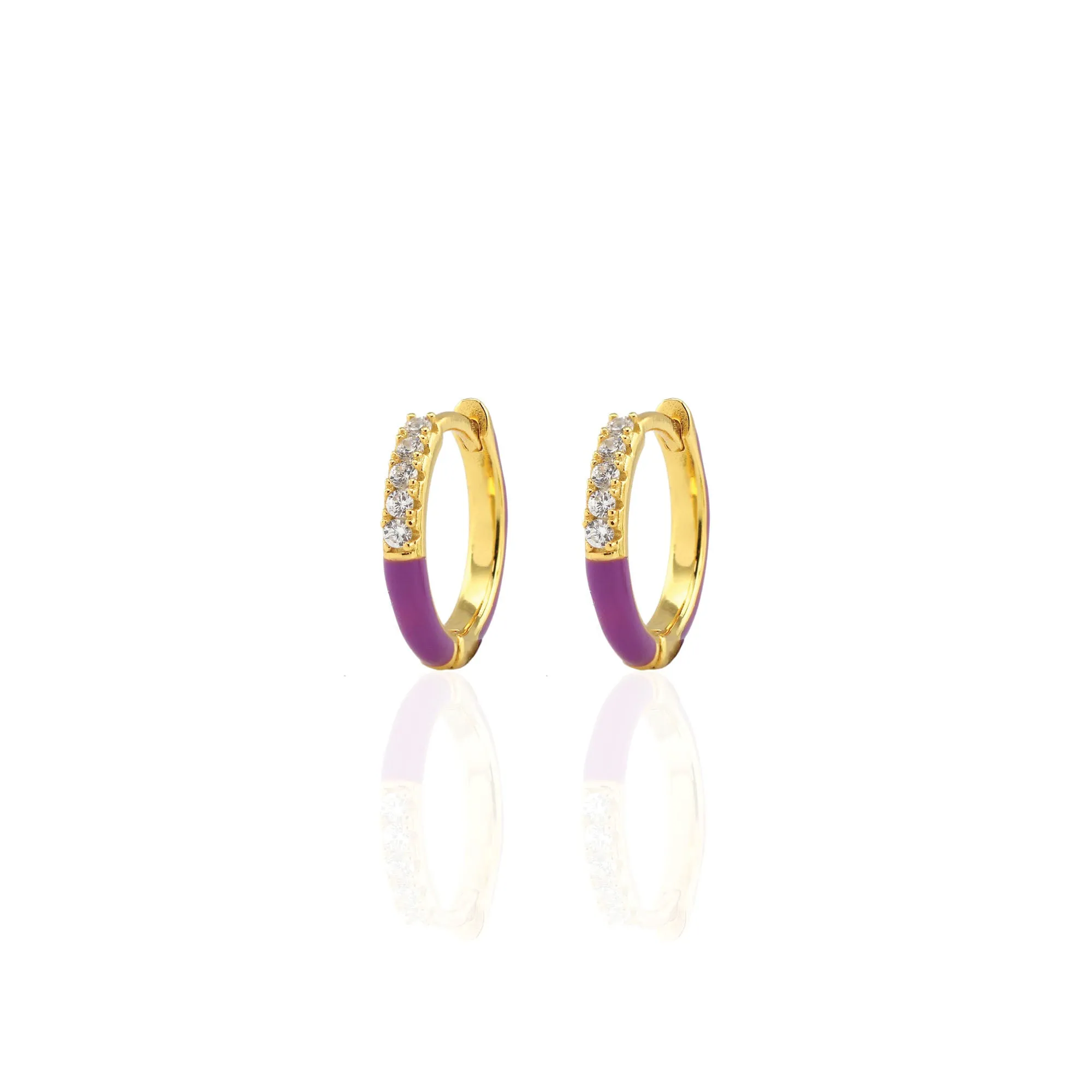 Gilded Enamel Crystal Huggie Hoop Earrings