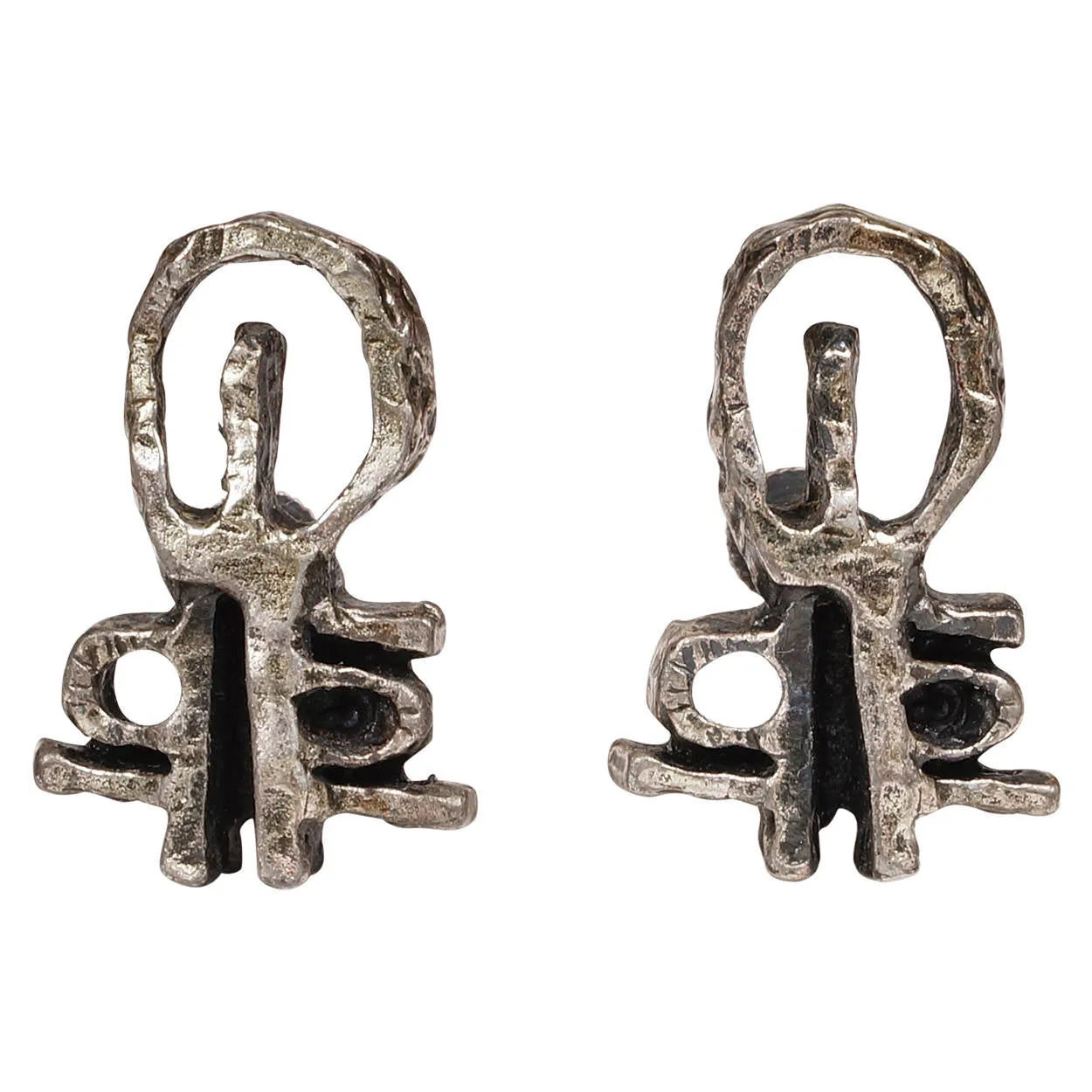 Gilles Guy Vidal Brutalist Earrings Modernist Abstract Pewter 1970s