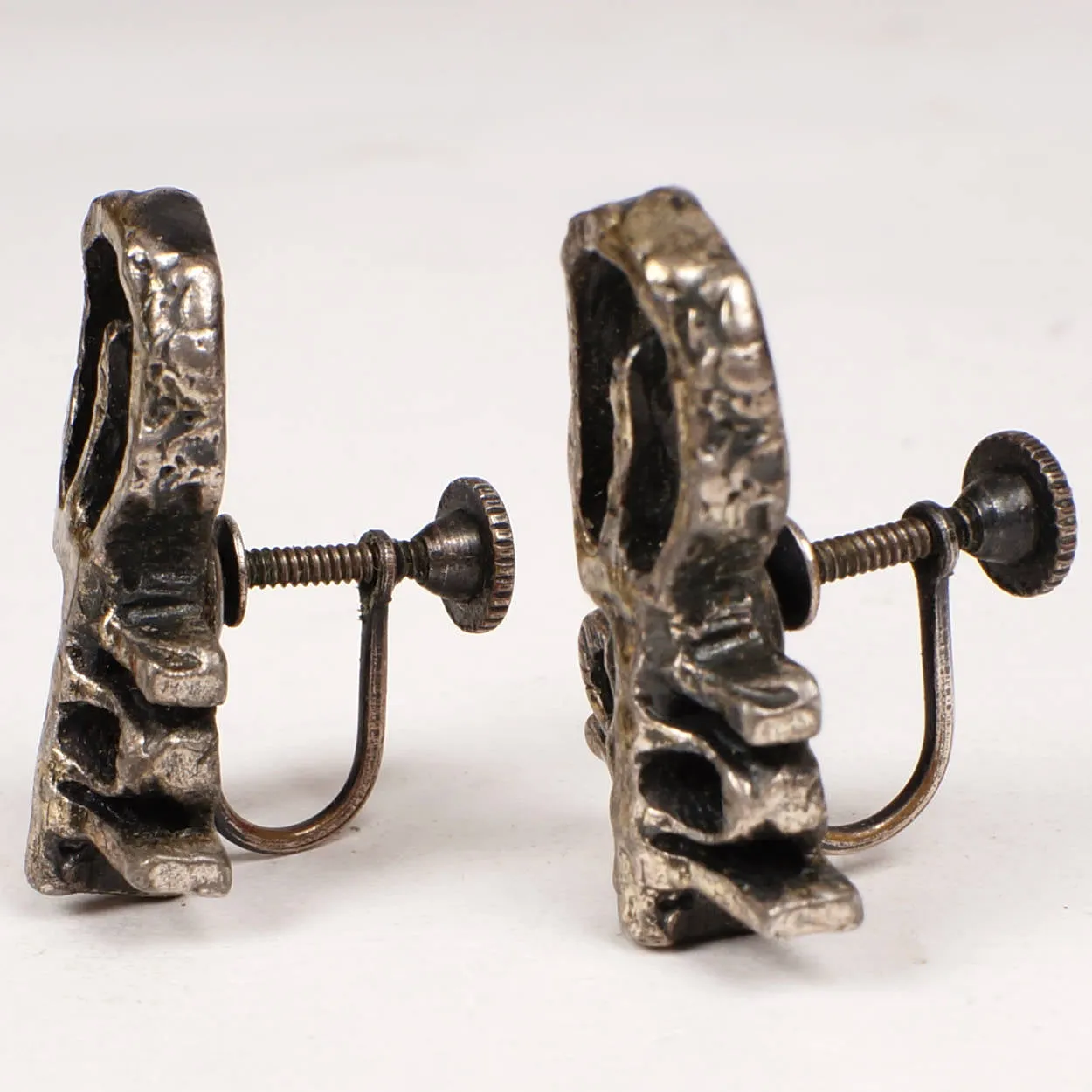 Gilles Guy Vidal Brutalist Earrings Modernist Abstract Pewter 1970s